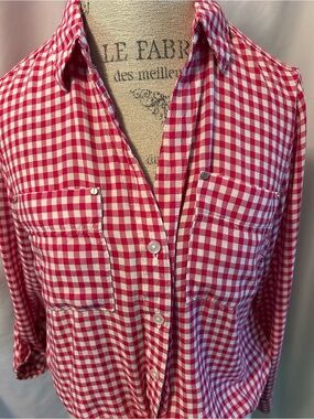 Red and White Gingham Button-Up Shirt